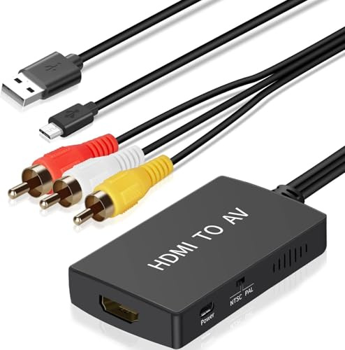 Uzifhdhi Convertidor HDMI a RCA con cable HDMI, convertidor HDMI a AV compuesto CVBS compatible con Sky/DVD/Wii/PS2/N64 en TV