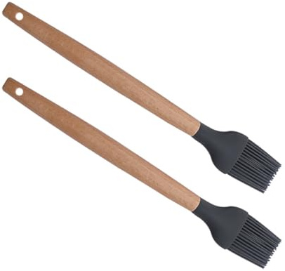 Tofficu 2 pièces Pinceau Barbecue Silicone et Bois Brosse Huile Réutilisable Antiadhésive pour Cuisine et Pâtisserie Manche Bois Suspension Nettoyage Facile