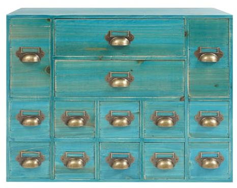 MRFIOJYDR 14 Drawers Apothecary Cabinet, Tabletop Apothecary Chests and Cabinets, Wooden Desk Drawer Organizer Medicine Herb Tea Storage Box Library Card Catalog Cabinet for Home Office, Brown (Blue)