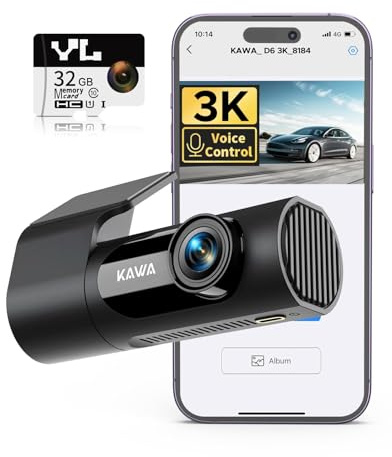 KAWA Cámara para Coche 3K con Giro 360°, Control por Voz y WiFi
