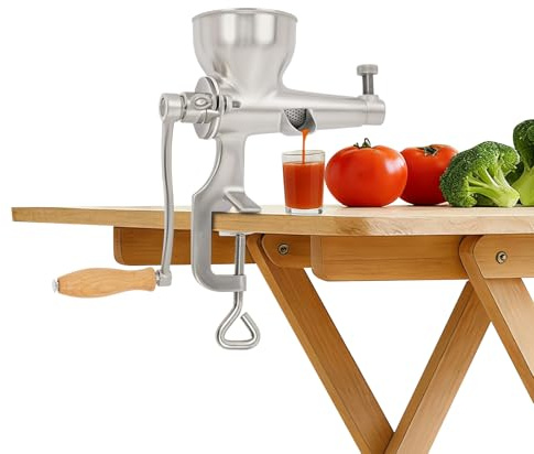 Goddlgjik Spremisucco in acciaio inox con setaccio e spazzola per la pulizia, spremiagrumi manuale, spremiagrumi manuale, spremifrutta da tavolo, per erba di grano, sedano, cavolo verde, spinaci, ecc