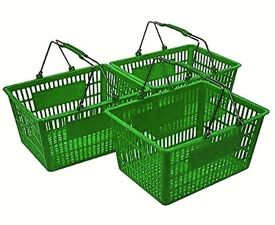 Green Plastic Shopping Baskets with Metal Handles (Set of 3)