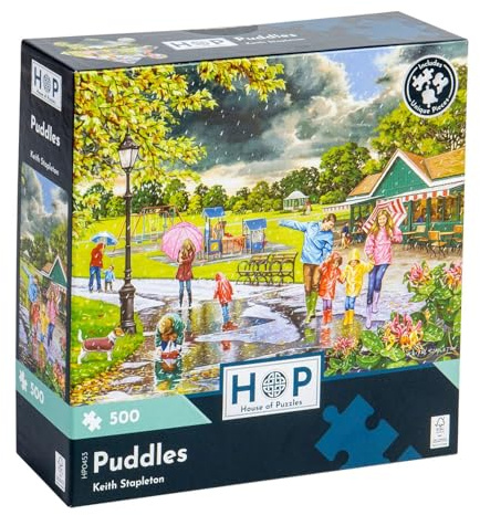 The House of Puzzles Puddles, 500 Piece Jigsaw | Artist Illustrated, Scenic Landscape, Deluxe Puzzle Gift for Adults