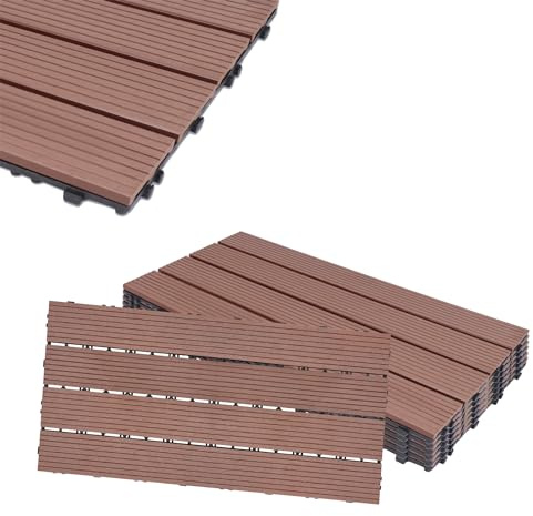 HENGMEI Set de 12 (2m²) Baldosas para Suelos Baldosas 30x60cm WPC Terraza losetas de jardín interior y exterior, Marrón
