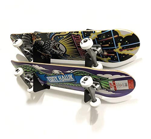 BlackSteel x2 Wall Mounting Skateboard Indoor Storage and Display Brackets - Longboard or Mini Board Holder - Two Brackets Holds Up to 2 - Black (360x120 mm)