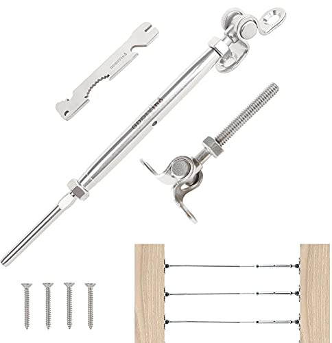 GDDIYing 6 Pack Cable Railing Hardware Deck Railing Kit System Fit 1/8 Cable Wire Rope Angle 180° Adjustable T316 Stainless Steel Marine Grade Swage Toggle Turnbuckles End