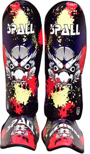 Spall Pro US Muay Thai Guards Shin Guards for Kickboxing Martial Arts BJJ Boxing Sparring with MMA Foot Protector (Small, Scary Blue)