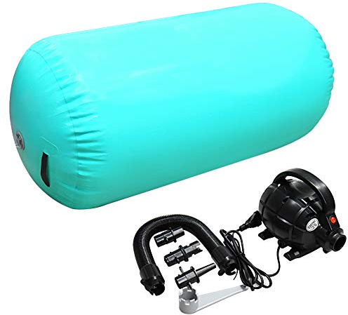 GLANT Air Mat Tumble Track AirSpot - Gymnastics Training Springboard - Round Inflatable Springboard (Air Roller-Mint GREEN（WIth Pump), (Diam)23.6in*（H）47.3in)