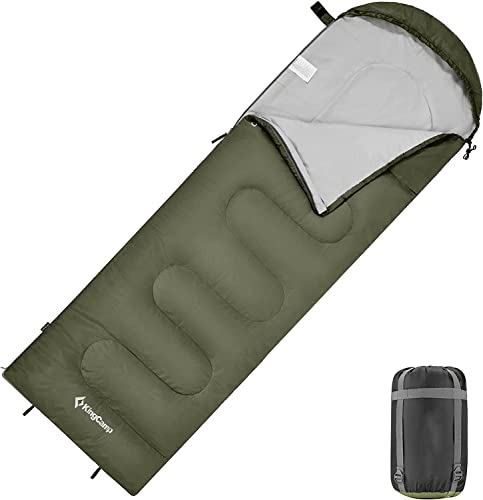 KingCamp Schlafsack Deckenschlafsack Camping Outdoor 3-4 Jahreszeiten für Erwachsene Kinder Ultraleicht Warm Waschbar beim Reisen und Abenteuern, (Olive R Zip, 220×75cm)