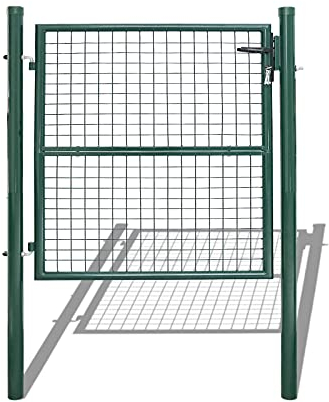 EINFEBEN - Cancello da giardino in acciaio zincato, con serratura maniglia e chiave, colore verde (100 x 100 cm)