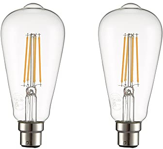 TEKLED® ST64 Filament Vintage DIMMABLE LED Bulbs | B22 Bayonet Cap | Energy Saving 6.5W Light Bulb 60W Equivalent | Clear 2700K 806LM | 2-Pack | Warm White