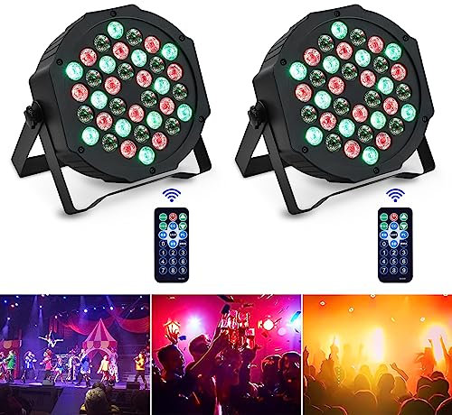 2PCS Stage Lights 36LED 72W Disco Light RGB DMX512 with Remote Control, Par Light 7 Modes Stage Lighting Effect DJ Lights for Party Bar Club Wedding Halloween Christmas