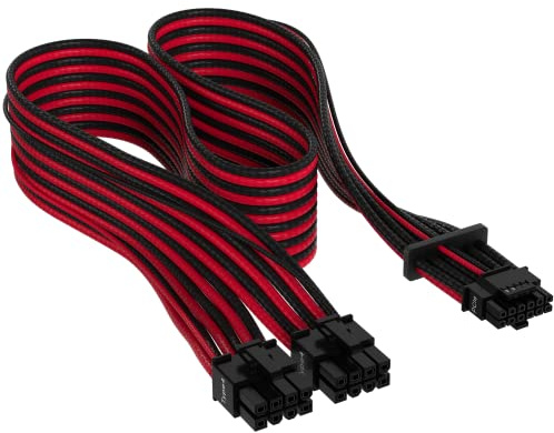 Corsair Premium 600W PCIe 5.0 / Gen 5 12VHPWR-Netzteilkabel – Passend für Typ-4-Netzteile über Zwei 8-Pin-PCIe-Anschlüsse – 12+4-Pin-Stecker – Mesh-Paracord-Ummantelung – Schwarz/Rot