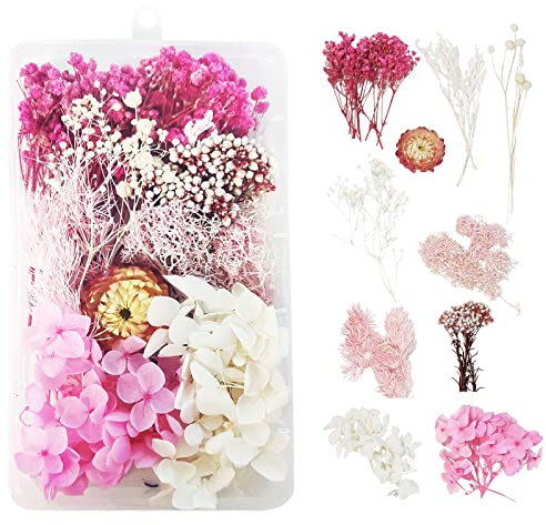 Trockenblumen zum Basteln Trockenblumen Deko Trockenblumen Klein Getrocknete Blumen Deko Trockenblumen Basteln Trockenblumen Set für DIY Basteln Handwerk Epoxidharz Scrapbooking Dekoration (Rosa)