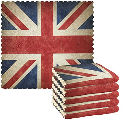 Quteprint Kitchen Dish Towels 6 Pack, Britain England UK Flag Dish Cloths for Drying Dishes Absorbent Cleaning Cloths Washcloth Reusable Dishcloths Dish Rags for Kitchen Bathroom Office, 11x11