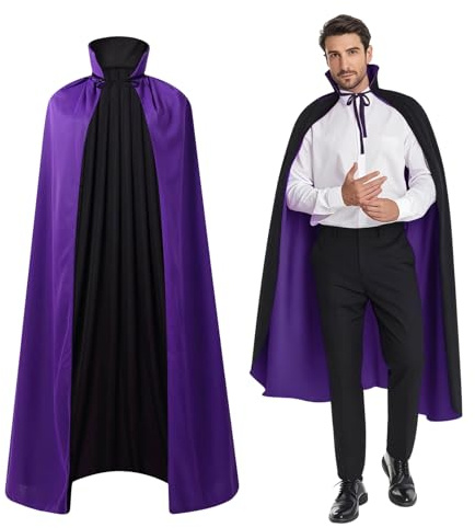 maxToonrain Cape réversible noire et violette pour adultes, pour Pâques, Halloween, Noël, déguisement, vampire, sorcière, jeu de rôle (150 cm, col montant)