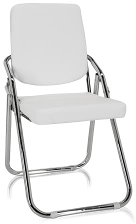 hjh OFFICE Visitor Chair Conference Chair ESTO steel and faux leather Foldable comfortable stable with padded seat and back rest White