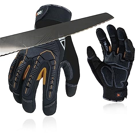 Vgo... Cut resistant work gloves,Cut proof gloves for men,ANSI level A5,Impact Gloves,Anti-Vibration Gloves,Rigger Gloves,Heavy Duty(1 Pair,Size L,Black,SL8849IPA5)