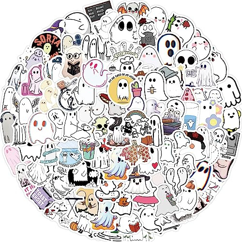 Bric Dodo Pack of 100 Ghost Stickers Car Laptop Phone Guitar Skateboard Motorcycle Bicycle Ghosts Stickers Set Vinyl Waterproof Aesthetic Stickers for Teenagers Children Adults
