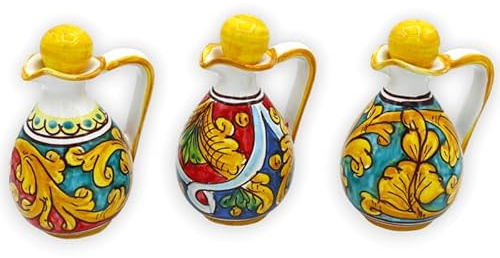 SICILIA BEDDA CAPACI Huilier ou Bouteille de vinaigre en céramique de Caltagirone, avec diverses Options de décoration (1 pièce) - h Environ 13 cm. M - décoration 1