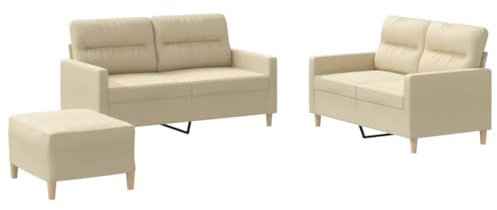 vidaXL Sofagarnitur 3-TLG., Sessel Couch mit Kissen, Sofa Wohnzimmersofa mit Armlehnen, Couchgarnitur Designsofa Sitzmöbel Polstermöbel, Creme Stoff