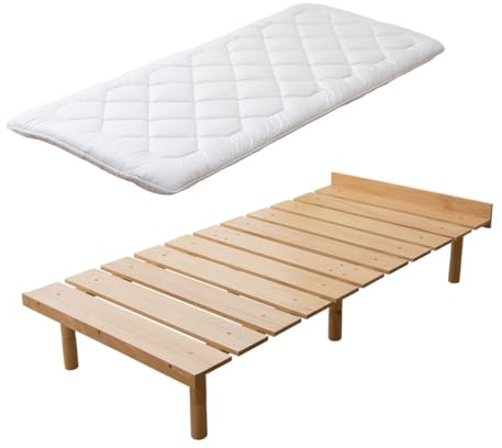 EMOOR Japanische Futon-Matratze Anti-Absacken 100 x 210 cm und Futonbett OSMOS 100 x 200 cm Set, Natur-Braun, 3 Höhen Verstellbar, Einfach zu Montieren, Japanisches Schlafbett Tatami-Matte