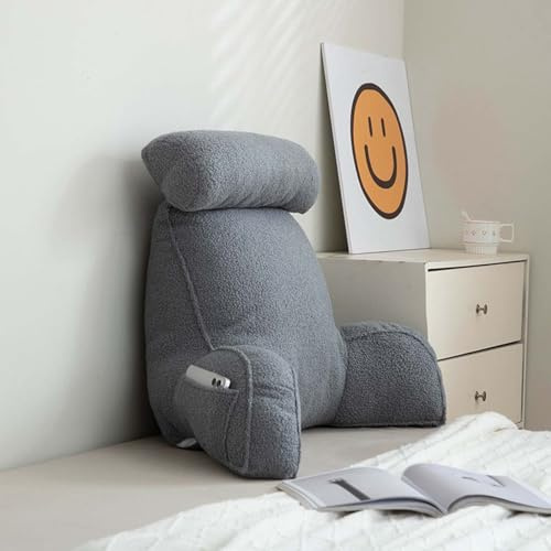 Sherpa-Fleece-Lesekissen mit abnehmbarem Bezug, weicher Keilkeil, Lendenwirbelstütze, Rückenlehne, Armlehnen, weiches Bettruhekissen zum Sitzen, Lesen von Büchern oder Spielen