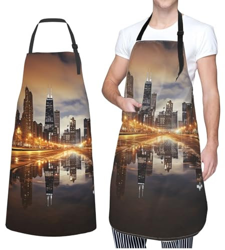 GFLFMXZW Schürze für Damen und Herren, wasserdicht, Weihnachtsschürze, Schneeflocke, verstellbar, Lätzchen, Arbeitsschürzen zum Geschirrspülen, Chicago, EinheitsgröÃŸe