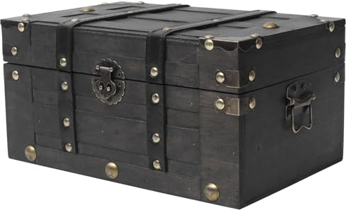 Vintage Wooden Treasure Chest,Decorative Pirate Box with Sturdy Hinged Lid
