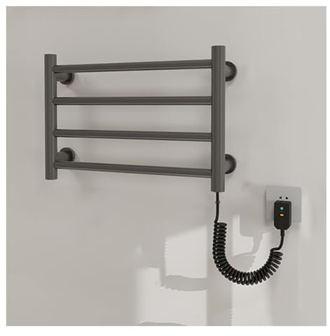 Scaldasalviette Elettrico Basso Consumo, Portasciugamani Riscaldato Elettrico Piccolo a Parete, Intelligente Termoarredo Bagno con Temperatura Costante, Plug In,Argento,Right Line