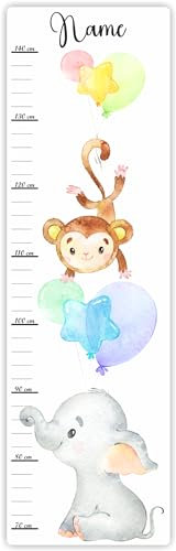 Farbklecks-Collection Kinder Messlatte Ballon Elefant 70-140 cm personalisierbar mit Namen, Messleiste, Kinderzimmer, Holzmesslatte (Weisser Hintergrund)