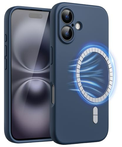 JETech Magnetic Silicone Case for iPhone 16, Navy Blue | Compatible with MagSafe, Silky Soft Touch, Full Camera Lens Protection, Shock Absorbing Phone Cover