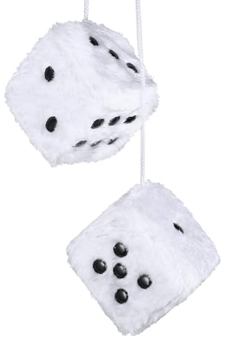 Plüschwürfel Auto EIN Paar Aufhängen Fuzzy Auto Würfel Rückspiegel Auto Zubehör Weiß Plüschwürfel Plüsch Würfel Auto Rückspiegel Hanging Zubehör 2.75 Zoll Für Auto Würfel (Weiß)