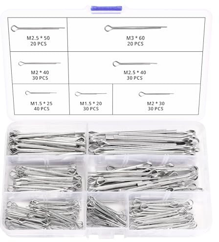 VooGenzek 200 Stücke 7 Größen Sicherungssplinte Sortimentskasten, Verzinkt Splinte Sortiment Set, Splint, für Automobil, Mechanik, Autowerkstatt, Werkstatt