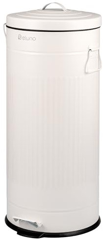 eluno Pattumiera Vintage, pattumiera a Pedale, da Cucina, 30 Litri, con Secchio Interno in plastica Rimovibile (Bianco)