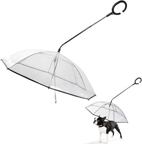 RIXANT Regenschirm for Hunde, Regen- und schneesichere Hundeschirmleine mit C-förmigem Griff, biegbarer Stange mit einstellbarem Winkel