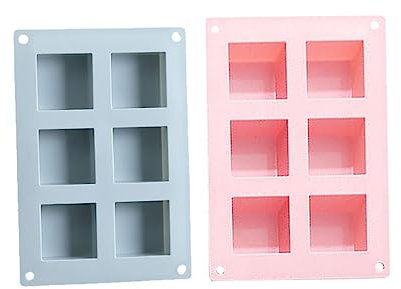 PHENOFICE 2piezas Moldes De para Jabón Cavidades Forma De Cuadro para Fabricación De Jabones y Postres Azul y Rosa