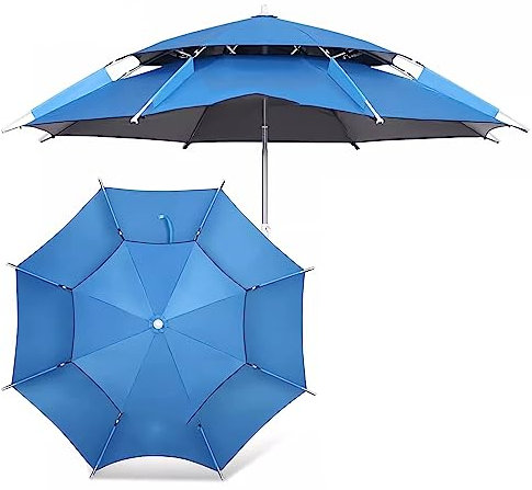 FLNOZAMZ Klappbarer Sonnenschirm-Angelschirm, Universal-Angelschirm für den Außenbereich, spezieller Angelausrüstungsschirm, doppellagiger schwarzer Kunststoffschirm, für Hinterhof (Sky Blue 2m)