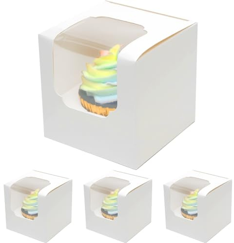 Gcardist White Cupcake Boxes Individual Cupcake Container 35Pcs 8.9x8.9x8.9cm Auto-Pop up Single Cupcake Boxes (35 Boxes+35 Inserts,3.5x 3.5x 3.5 inch)