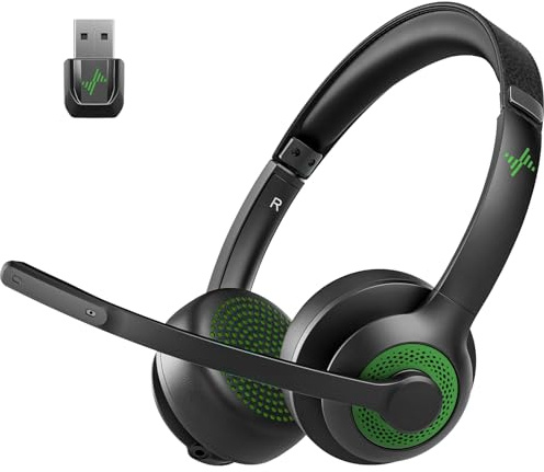 JIAMQISHI Wireless Headset with AI Noise Cancelling Microphone Bluetooth Headset - Bluetooth V5.2 Headphones with USB Dongle & Mic Mute for Computer/Laptop/PC/iPhone/Android/Cell Phones/Zoom-Green