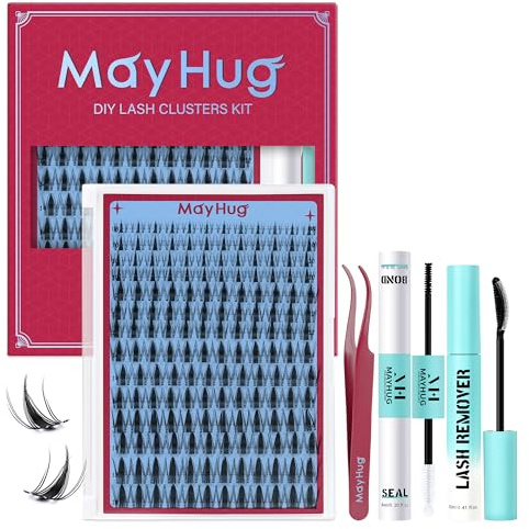 Mayhug Naturliga ögonfransförlängningar kit falska ögonfransar tuftar 8–18 mm tummar falska ögonfransar för nybörjare D curl ögonfransförlängning gör-det-själv ögonfransförlängningssats med bindning