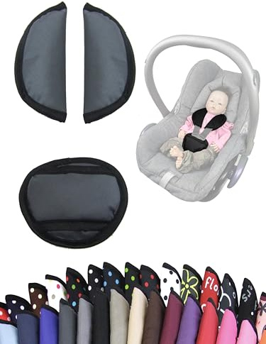 Gurtpolster [Polster-Set für Babyschalen] Autositze Kinderwagen universal Schulterpolster Set 3 Pads Gurtbezüge (dunkelgrau)
