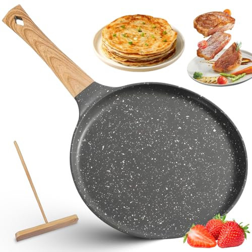 VOHESEA Crepe Pfanne 24 cm, Antihaftpfanne mit Schweizer Granit Antihaftversiegelung, Bakelitegriff, Induktionskompatibel, PFOA-frei, für Pfannkuchen und Palatschinken