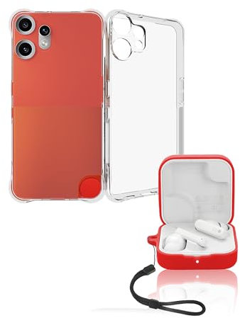 2-in-1-Schutzset: TPU-Schüthülle für Nothing CMF Phone 2 Pro, Silikon Schüthülle CMF Buds 2 Wireless Earbuds - staubdicht, stoßfest, mit Umhängeband, Rot