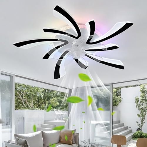 Dobecd RGB Deckenventilator Mit Beleuchtung Blume Dimmbares Weißes Timer Speicherfunktion Deckenleuchte Mit Ventilator Leise Intelligentes Deckenventilator Lampe 77cm Schwarz