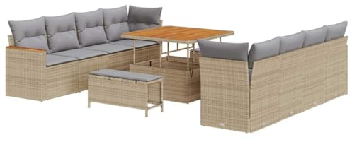 vidaXL Trädgårdsoffset 11 pcs Beige konstrotting, Trädgårds- och Terrassmöbler, Modern Rattansoffa, Utemöbler för Altan och Bakgård, Modulär Loungegrupp