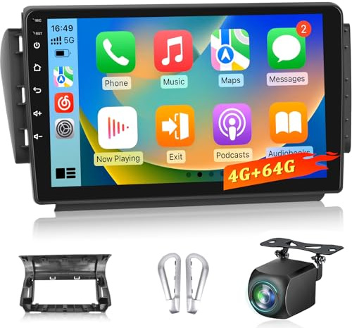 4+64G Autoradio Android pour Peugeot 208/2008 2012-2018, Carplay sans Fil et Android Auto, Audio DSP 32EQ, Poste Radio Écran 10 Pouces + Caméra de recul AHD, Compatibilité OEM