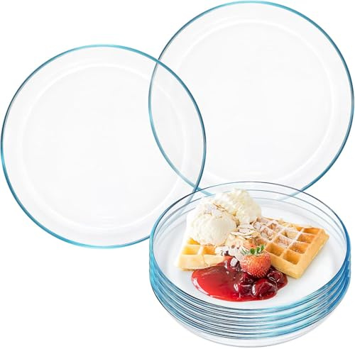 HFZCV 6 Pack Glass Dinner Plates, 8.5in Transparent Tempered Glass Household Plates, Pasta Plates, Salad Plates, Microwave Safe & Dishwasher Safe