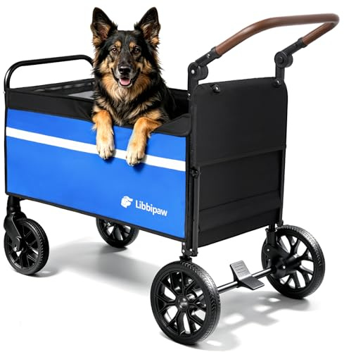 Libbipaw Foldable Dog Wagon for Medium & Large Dogs, Senior Dog Cart | Ramp Entry for Senior Dogs, 100 lb Capacity, All-Terrain Wheels, One-Step Brake, Foldable Design