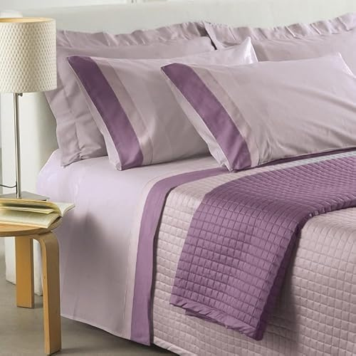 Mahome Set Completo Lenzuola Matrimoniale in 100% Puro Cotone Italiano 120 Fili 300TC Doppia Balza in RASO SATIN - Completo Letto Pregiato Tinta Unita con Doppia Balza in Raso Made in Italy (Cipria)